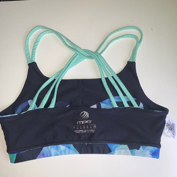 MPG Sport Navy Multicolor Sports Bra Turquoise Criss-Cross Straps Size Small - Picture 8 of 10